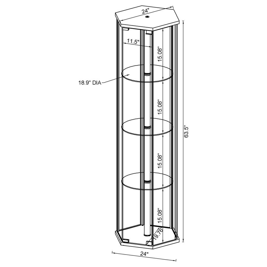 Modal Additional Images for Zahavah 4-shelf Hexagonal Clear Glass Curio Cabinet Black
