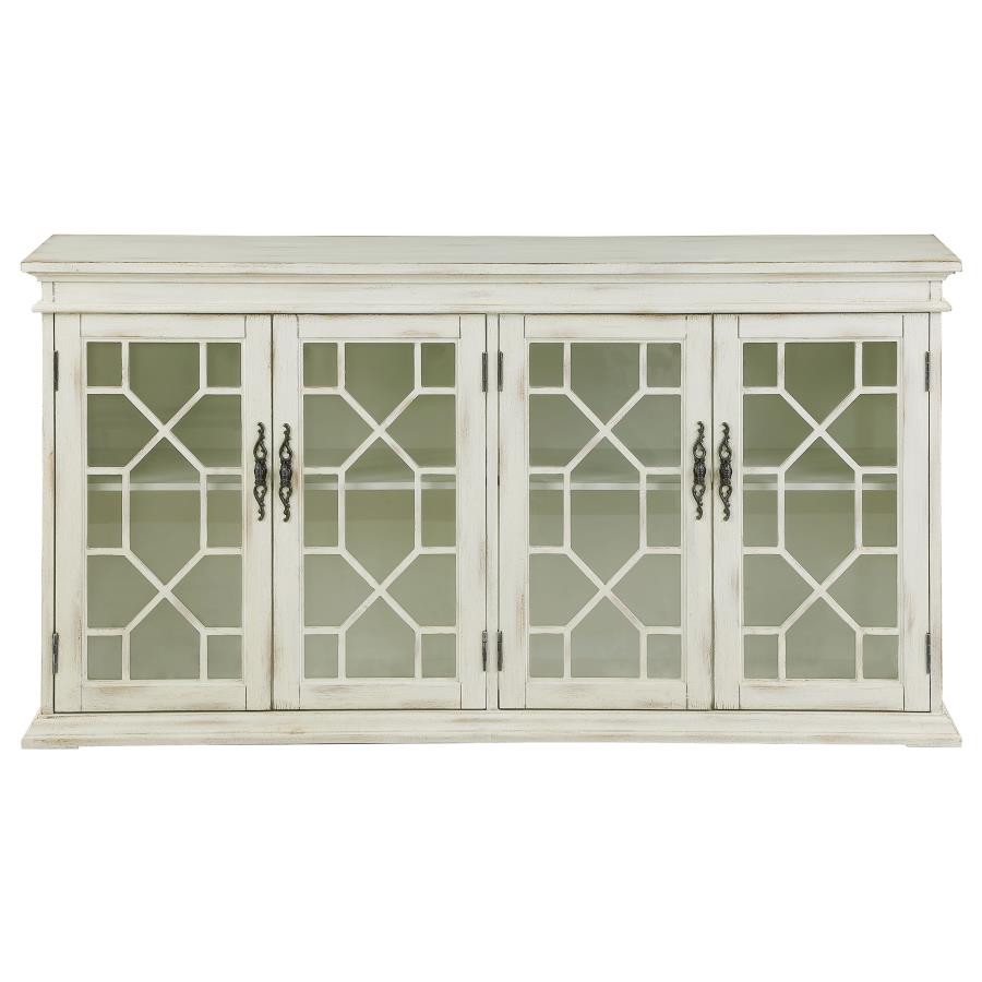 Kiara 4-door Wood Lattice Storage Accent Cabinet White