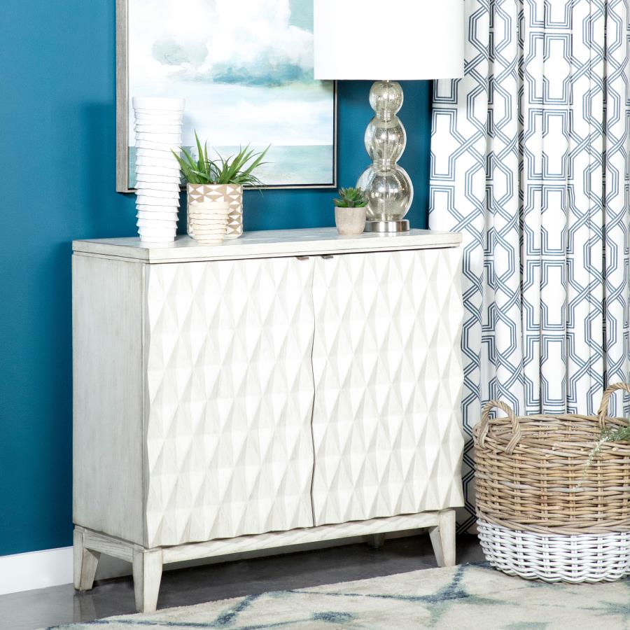 Moody 2-door Accent Cabinet with Carved Door Antique White