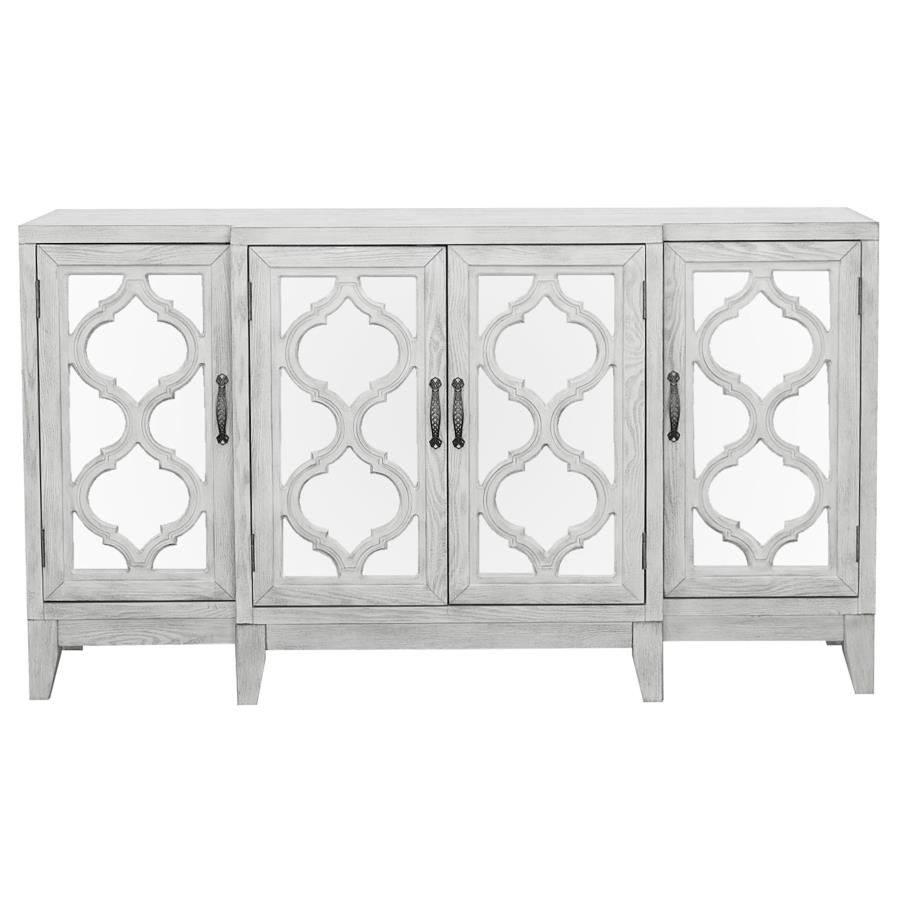 Mckellen 4-door Wood Trellis Accent Cabinet Distressed White