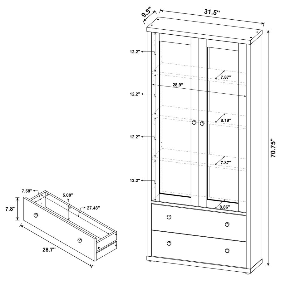 Modal Additional Images for Hawthorne 4-shelf Glass Door Tall Cabinet with Drawers White