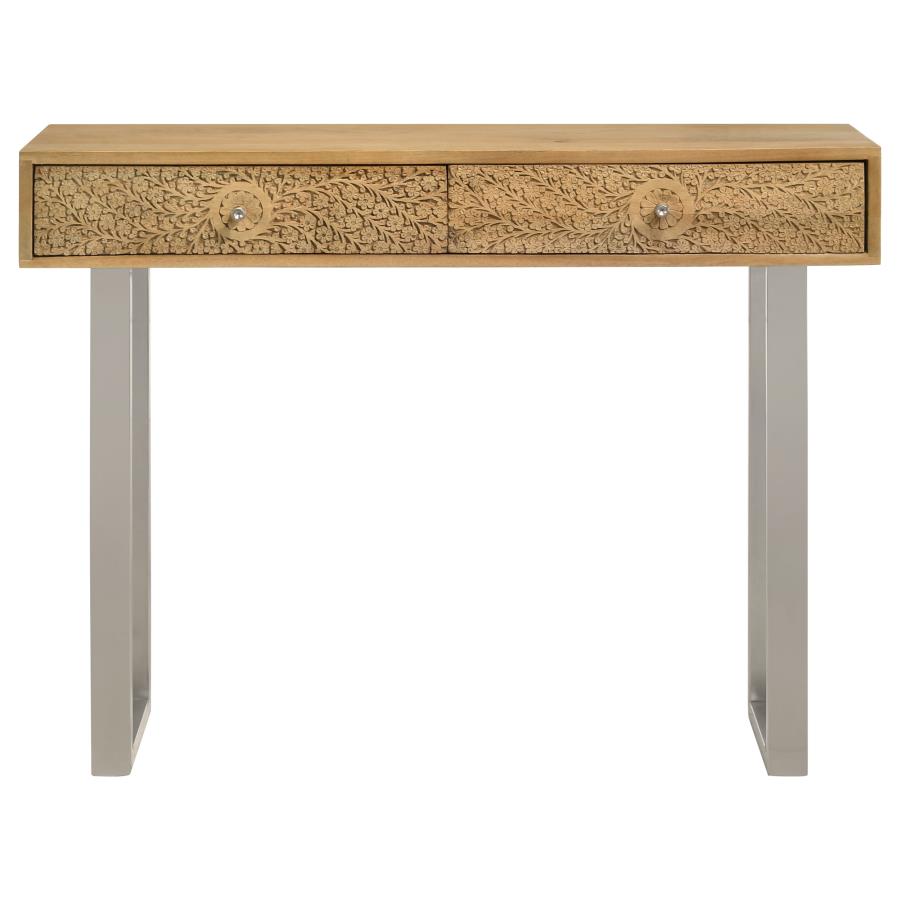 Draco 2-drawer Console Table Hand Carved Details Natural