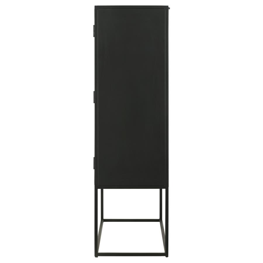 Jenna 2-door Mango Wood Mandala Pattern Accent Cabinet Black