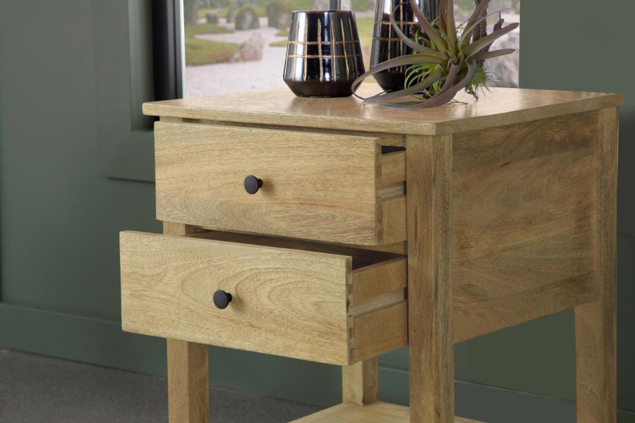 Russo 2-drawer Accent Side End Table Natural Mango