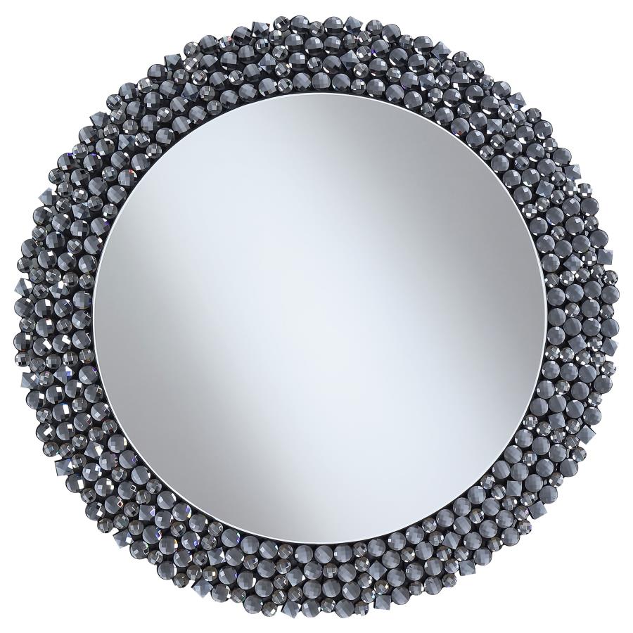 Claudette 32 x 32 Inch Round Crystal Wall Mirror Grey (image for) Claudette 32 x 32 Inch Round Crystal Wall Mirror Grey