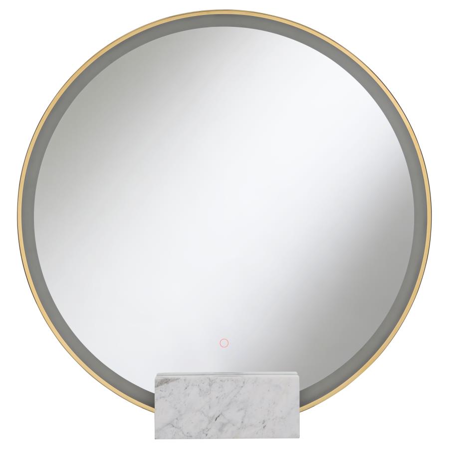 Jocelyn Round LED Vanity Mirror White Marble Base Gold
