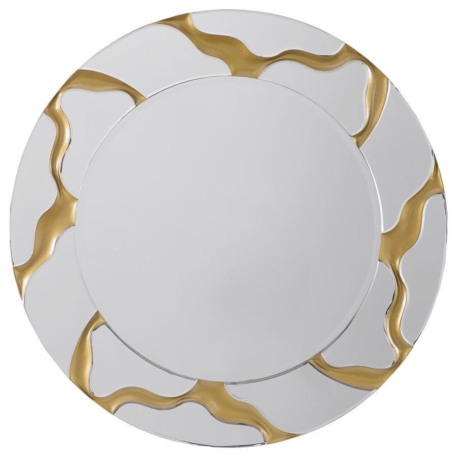 Dorinda 36 x 36 Inch Round Kintsugi Style Wall Mirror Gold (image for) Dorinda 36 x 36 Inch Round Kintsugi Style Wall Mirror Gold