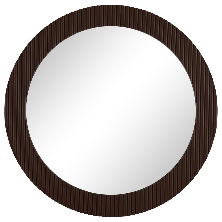 Dexter 40 x 40 Inch Round Reeding Frame Wall Mirror Brown (image for) Dexter 40 x 40 Inch Round Reeding Frame Wall Mirror Brown