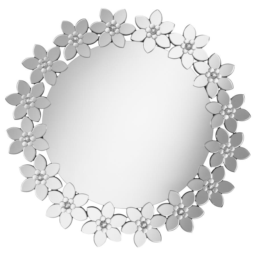 Cordelia 36 x 36 Inch Round Floral Wall Mirror Silver