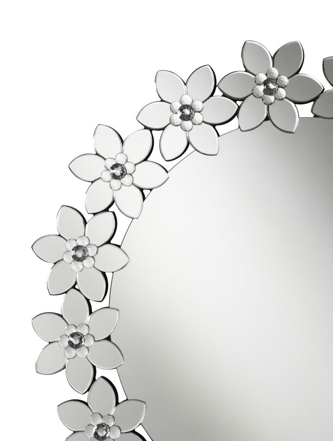 Cordelia 36 x 36 Inch Round Floral Wall Mirror Silver