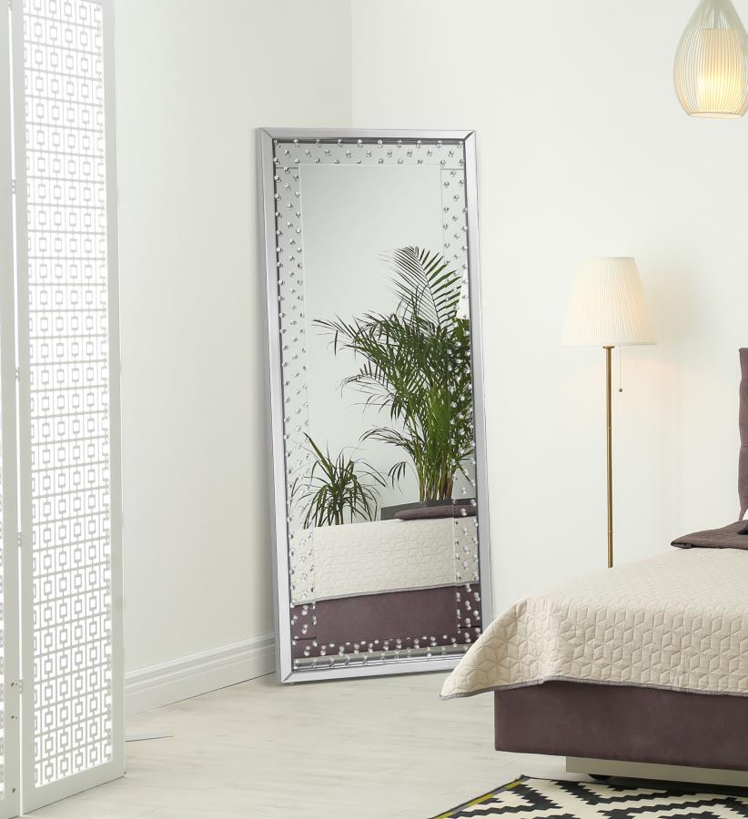 Yves 24 x 63 Inch Acrylic Crystal Floor Mirror Silver