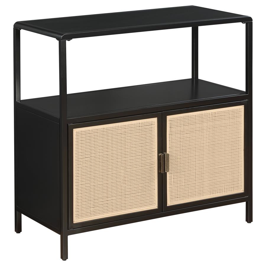 (image for) Amherst 2-door Radio Weave Cane Metal Accent Cabinet Black