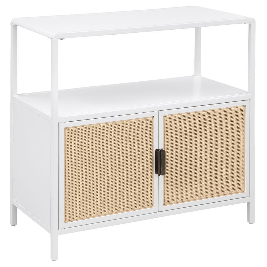(image for) Amherst 2-door Radio Weave Cane Metal Accent Cabinet White