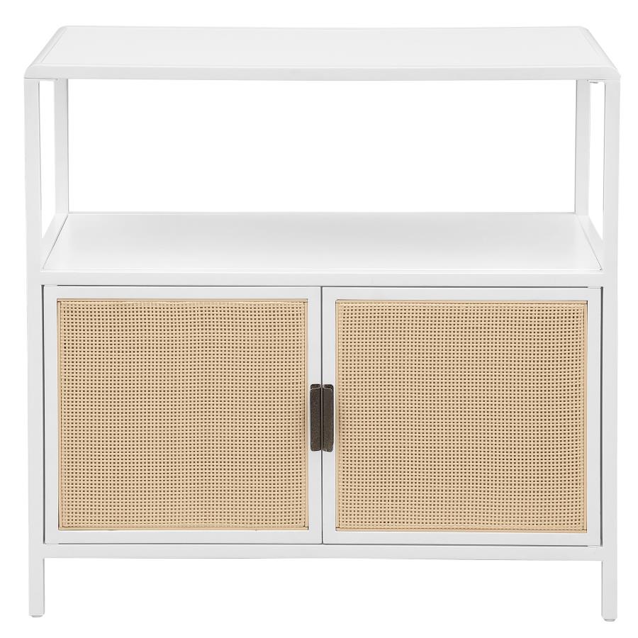 Amherst 2-door Radio Weave Cane Metal Accent Cabinet White
