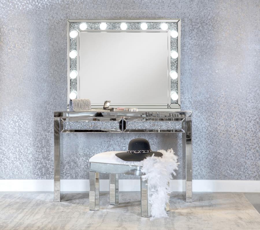 Modal Additional Images for Wilmer Rectangular Table Vanity Mirror with Lighting Silver